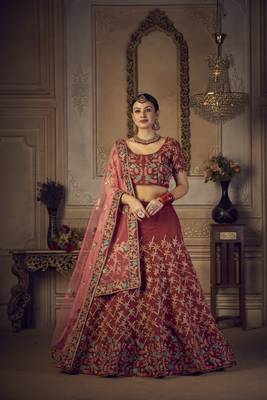 Glamorous Maroon Colour Classy Embroidered Partywear Ethnic Lehenga 1