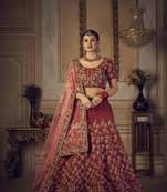 Glamorous Maroon Colour Classy Embroidered Partywear Ethnic Lehenga