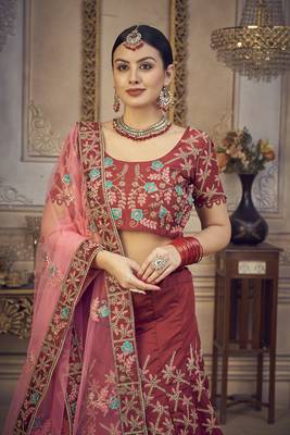 Glamorous Maroon Colour Classy Embroidered Partywear Ethnic Lehenga 3
