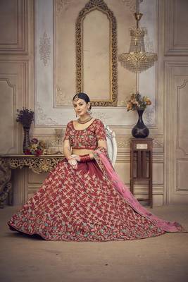 Glamorous Maroon Colour Classy Embroidered Partywear Ethnic Lehenga 4