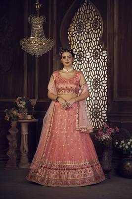 Peach Embroidered Lehenga Choli for Ceremonies 1