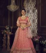 Peach Embroidered Lehenga Choli for Ceremonies