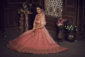 Peach Embroidered Lehenga Choli for Ceremonies 4