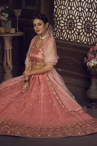 Peach Embroidered Lehenga Choli for Ceremonies