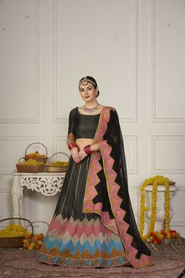 Glamorous Black Colour Classy Embroidered Partywear Ethnic Lehenga 1