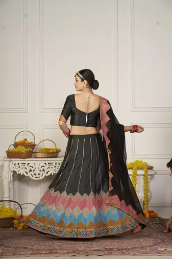 Glamorous Black Colour Classy Embroidered Partywear Ethnic Lehenga