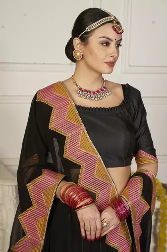 Glamorous Black Colour Classy Embroidered Partywear Ethnic Lehenga