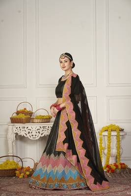 Glamorous Black Colour Classy Embroidered Partywear Ethnic Lehenga 4
