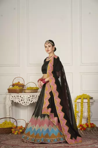 Glamorous Black Colour Classy Embroidered Partywear Ethnic Lehenga