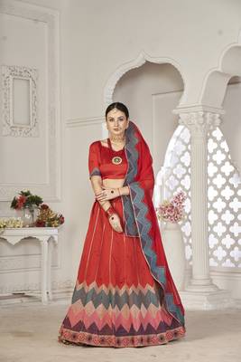 Glamorous Red Colour Classy Embroidered Partywear Ethnic Lehenga 1