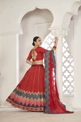 Glamorous Red Colour Classy Embroidered Partywear Ethnic Lehenga 2