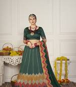 Glamorous Green Colour Classy Embroidered Partywear Ethnic Lehenga