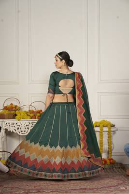 Glamorous Green Colour Classy Embroidered Partywear Ethnic Lehenga 2