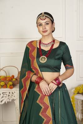 Glamorous Green Colour Classy Embroidered Partywear Ethnic Lehenga 3