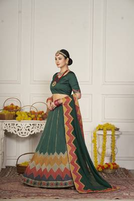Glamorous Green Colour Classy Embroidered Partywear Ethnic Lehenga 4