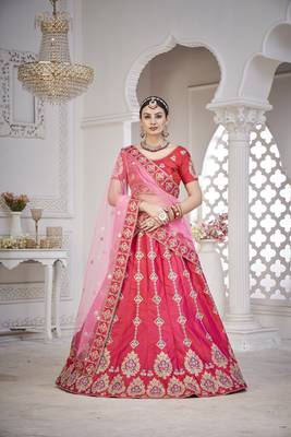 Glamorous Pink Colour Classy Embroidered Partywear Ethnic Lehenga 1