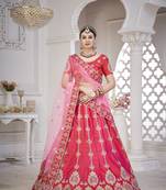 Glamorous Pink Colour Classy Embroidered Partywear Ethnic Lehenga