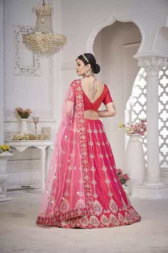 Glamorous Pink Colour Classy Embroidered Partywear Ethnic Lehenga
