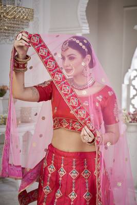 Glamorous Pink Colour Classy Embroidered Partywear Ethnic Lehenga 3