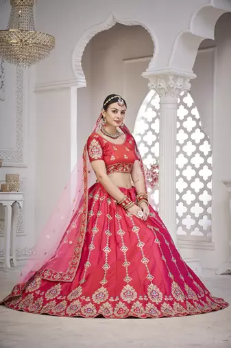 Glamorous Pink Colour Classy Embroidered Partywear Ethnic Lehenga