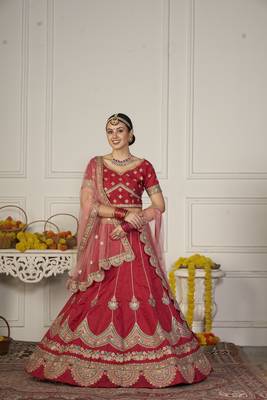 Maroon Colour Embroidered Partywear Girlish Lehenga 1