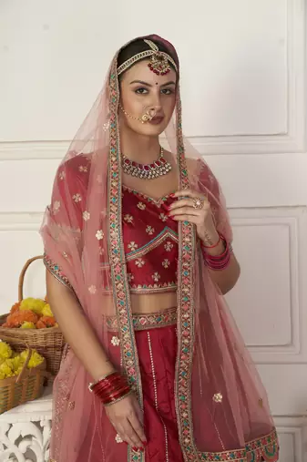 Maroon Colour Embroidered Partywear Girlish Lehenga