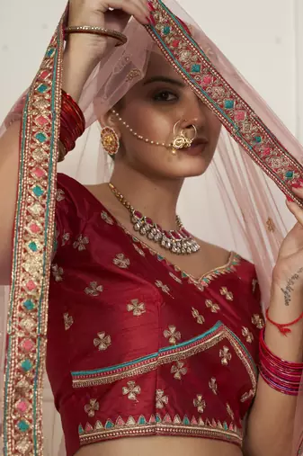 Maroon Colour Embroidered Partywear Girlish Lehenga