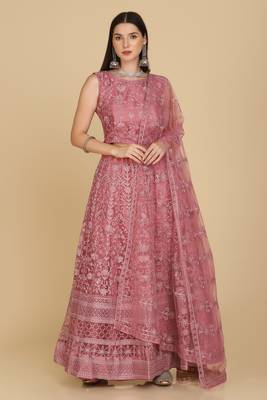 Pink Colour Embroidered Partywear Girlish Lehenga 1