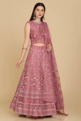 Pink Colour Embroidered Partywear Girlish Lehenga 3