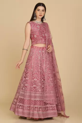 Pink Colour Embroidered Partywear Girlish Lehenga