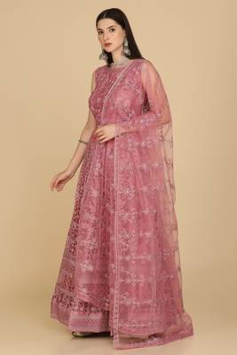 Pink Colour Embroidered Partywear Girlish Lehenga 4
