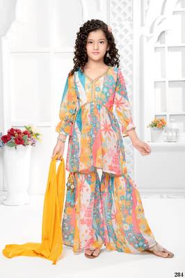 Functionaldesigner multi digital flower print on georgette shrara suit 1