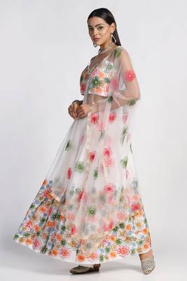 White Colour Embroidered Partywear Girlish Lehenga 1