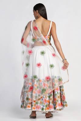 White Colour Embroidered Partywear Girlish Lehenga 2