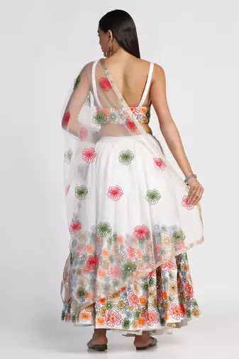 White Colour Embroidered Partywear Girlish Lehenga