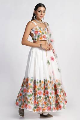 White Colour Embroidered Partywear Girlish Lehenga 4