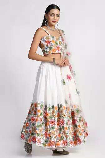 White Colour Embroidered Partywear Girlish Lehenga