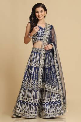 Blue Colour Embroidered Partywear Girlish Lehenga 1