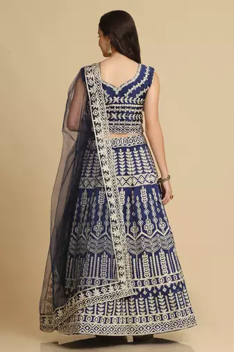 Blue Colour Embroidered Partywear Girlish Lehenga