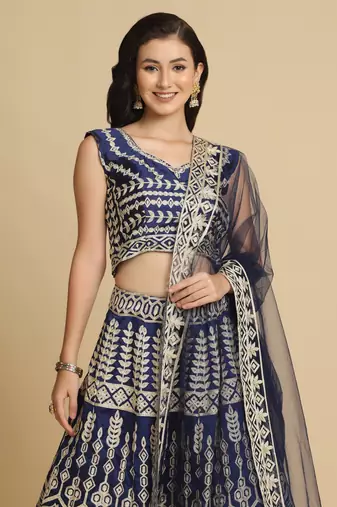 Blue Colour Embroidered Partywear Girlish Lehenga