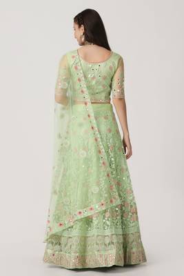 Parrot Green Colour Embroidered Partywear Girlish Lehenga 2