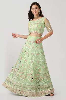 Parrot Green Colour Embroidered Partywear Girlish Lehenga 4