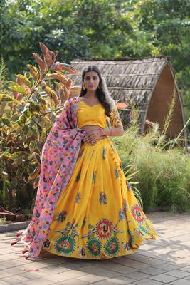 Yellow Beautifully Printed Fancy Girlish Partywear Lehenga Choli 1