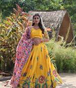 Yellow Beautifully Printed Fancy Girlish Partywear Lehenga Choli