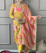 Graceful and smart looking yellow colour ethnic partywear girlish readymade dress