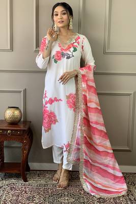 Graceful and smart looking white colour ethnic partywear girlish readymade dress 1