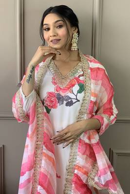 Graceful and smart looking white colour ethnic partywear girlish readymade dress 2