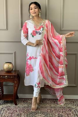 Graceful and smart looking white colour ethnic partywear girlish readymade dress 4