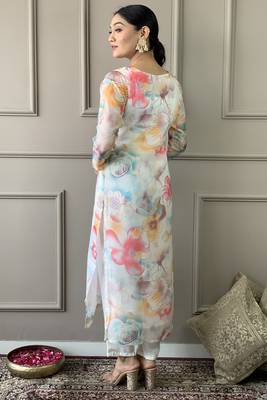 Graceful and smart looking off white colour ethnic partywear girlish readymade dress 2
