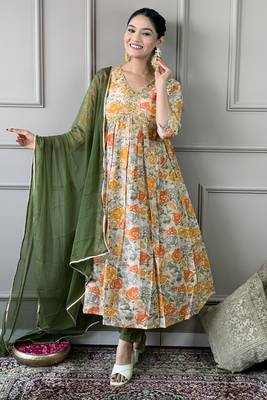 Graceful and smart looking orange colour ethnic partywear girlish readymade dress 1